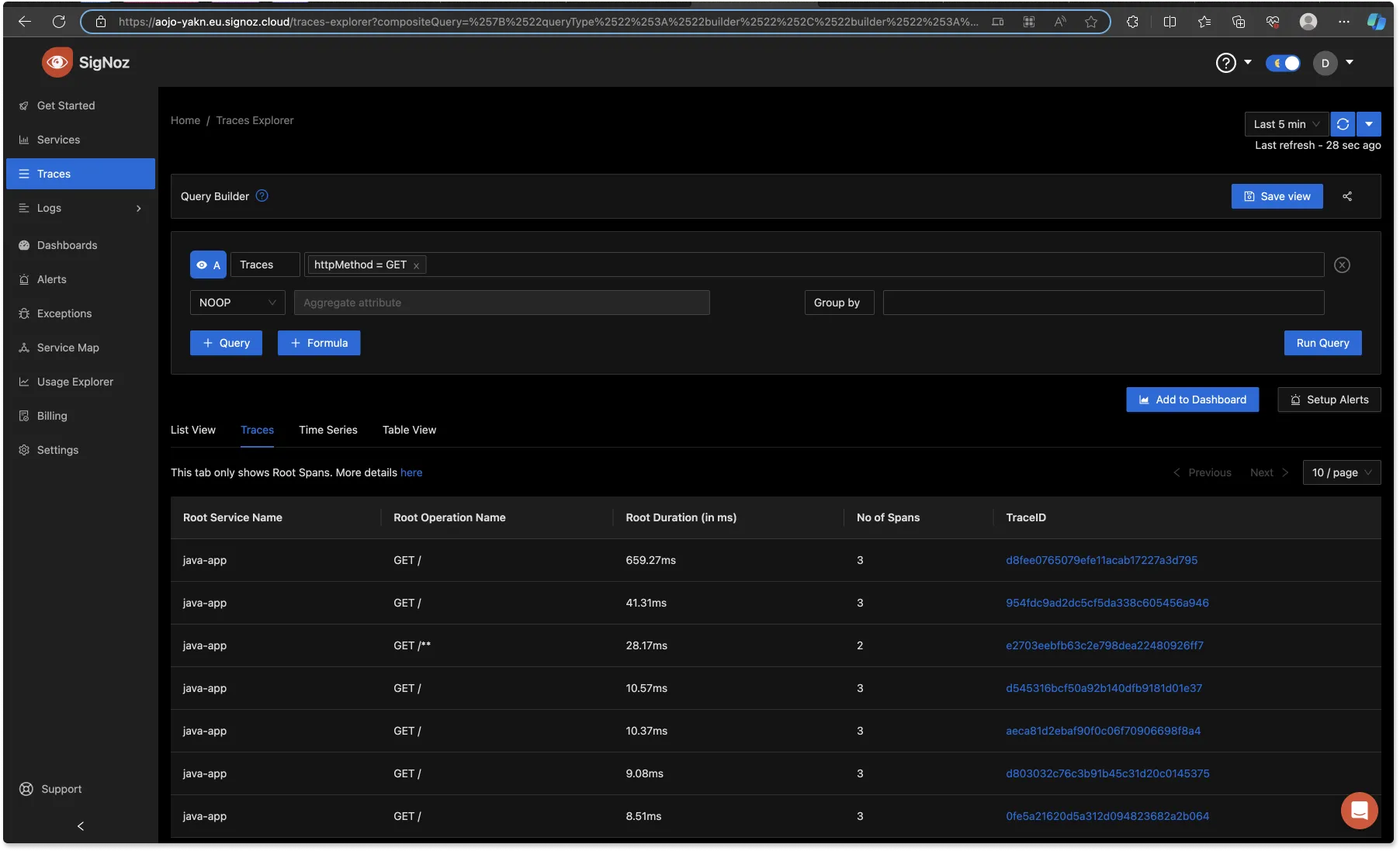 GET requests returned from query