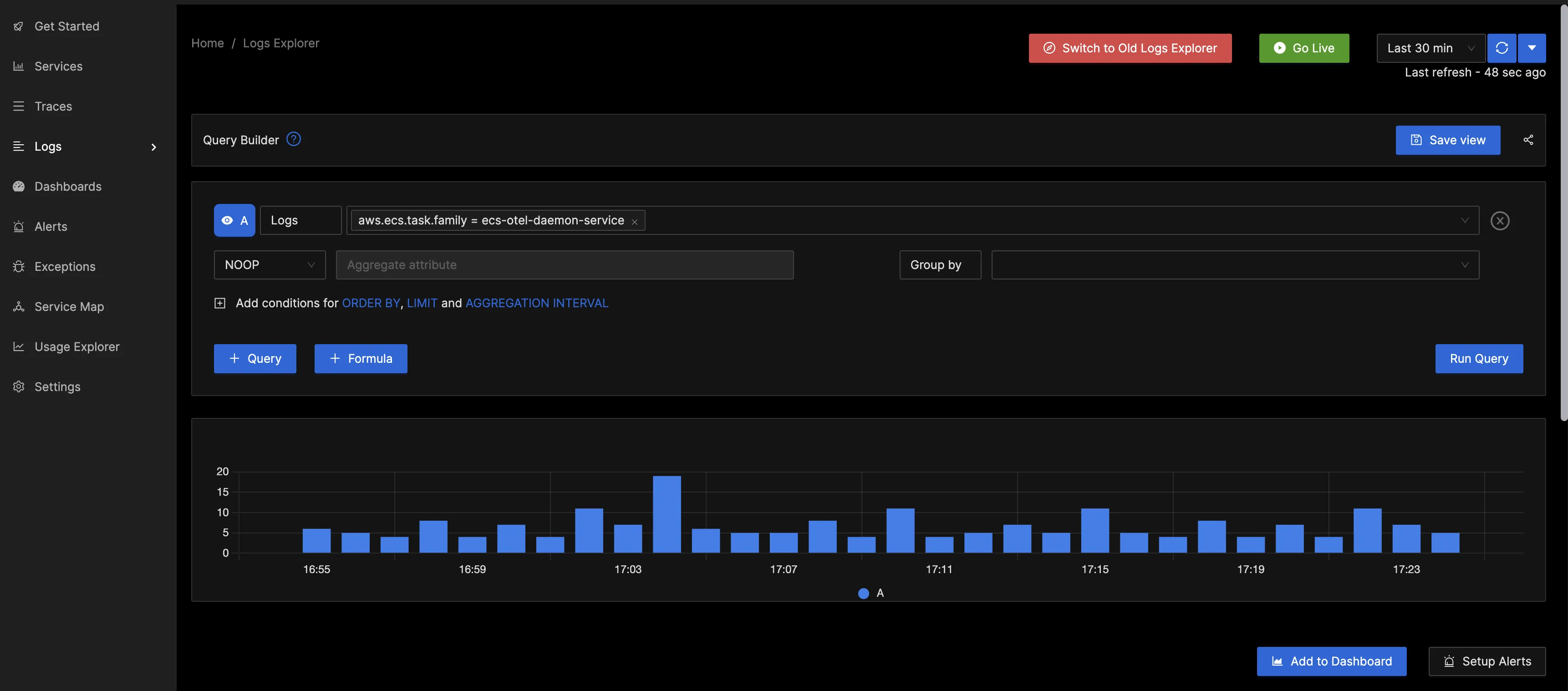 Logs of AWS ECS collected with OpenTelemetry