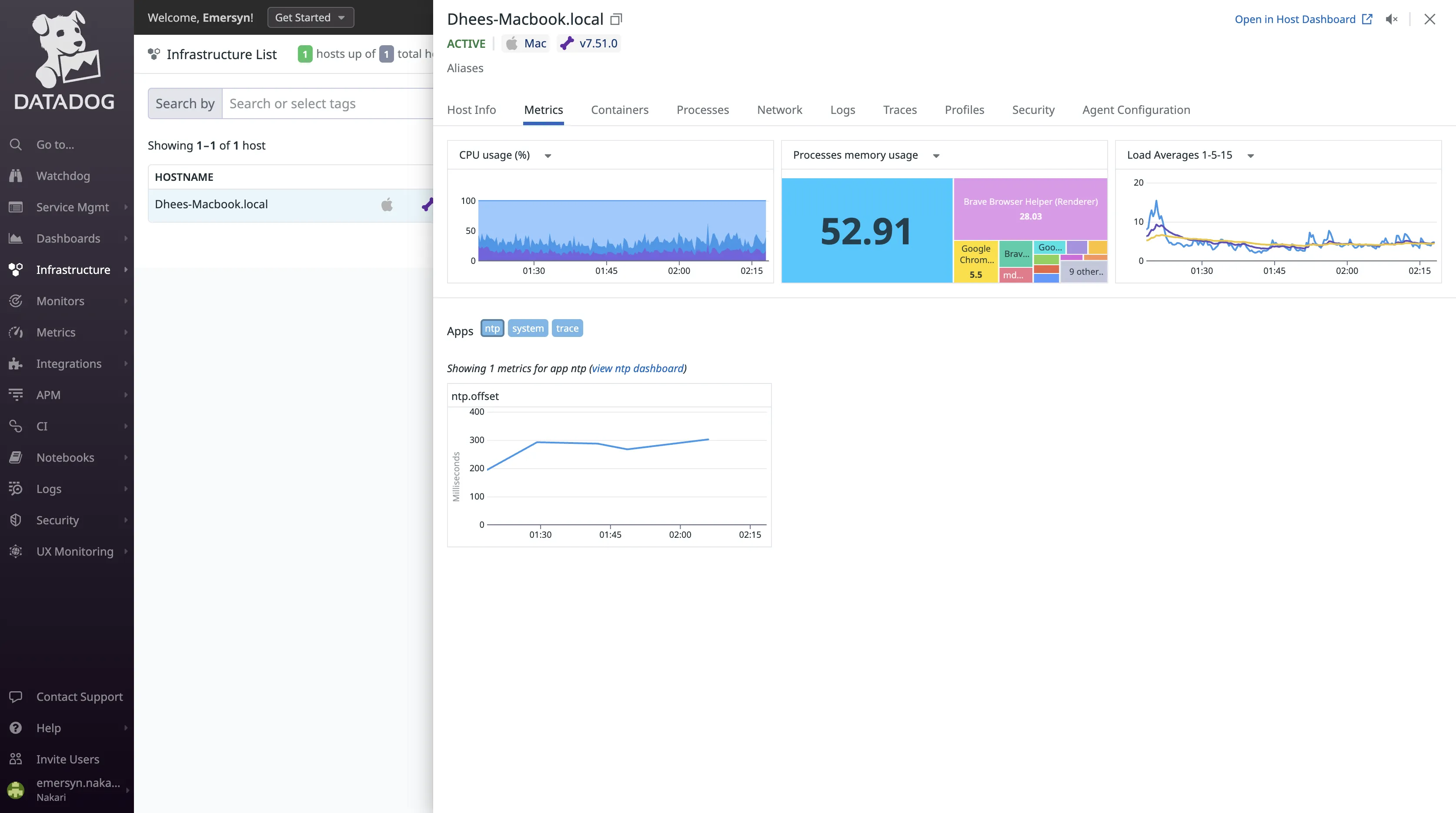 Infrastructure monitoring in Datadog